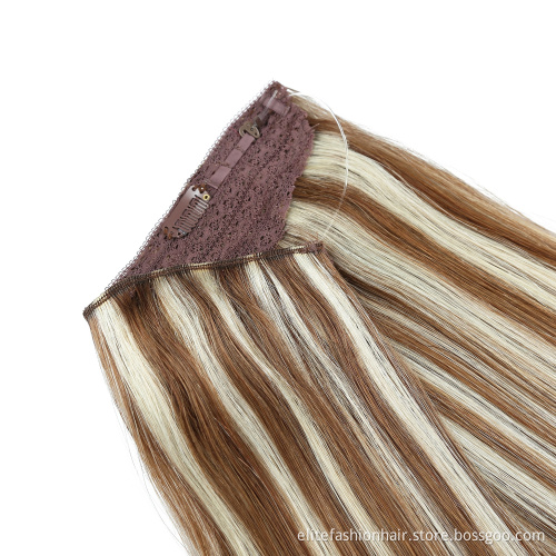 100% Original Russian Top Quality Human Hair Weave Virgin Double Drawn Straight Halo Hair Weft with clip in Halo hair extensions